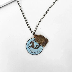 Capricorn Star Sign Astrology Necklace Blue Bronze Zodiac Pendant Horoscope Boho